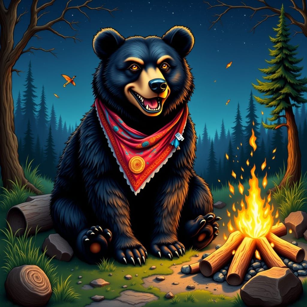 Vibrant Campfire Gathering in Bold Pop Art Style