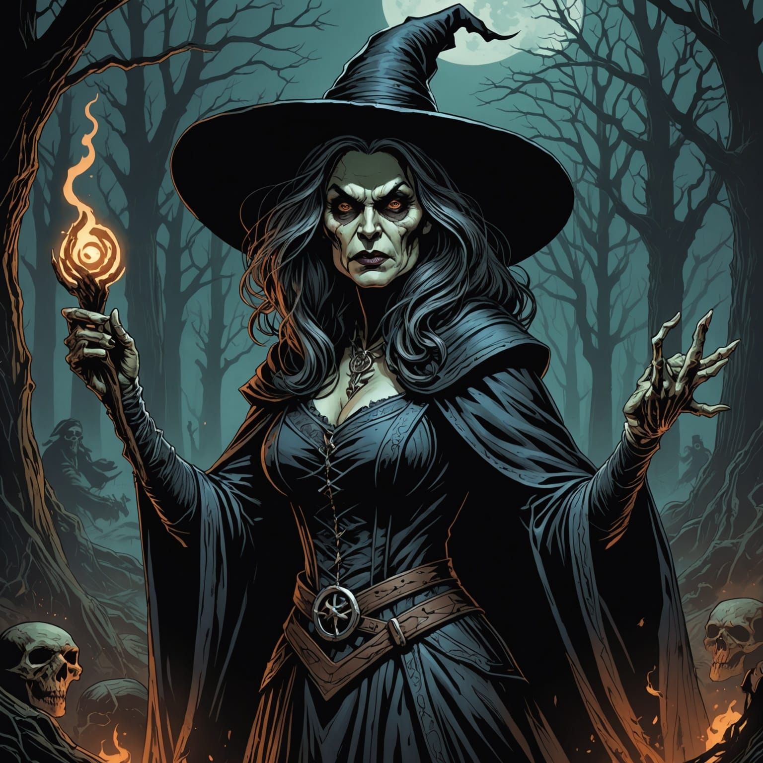 Horror Comic Art: Dark Old Witch Illustration