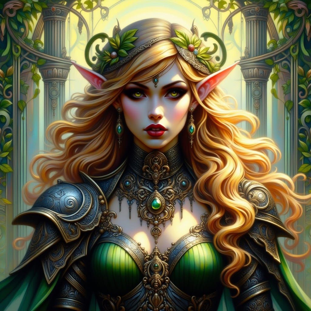 Elegant Elven Woman in Forest Glade