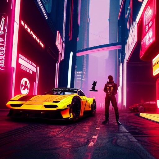 Cyberpunk Race Drivers in Neon Cityscape
