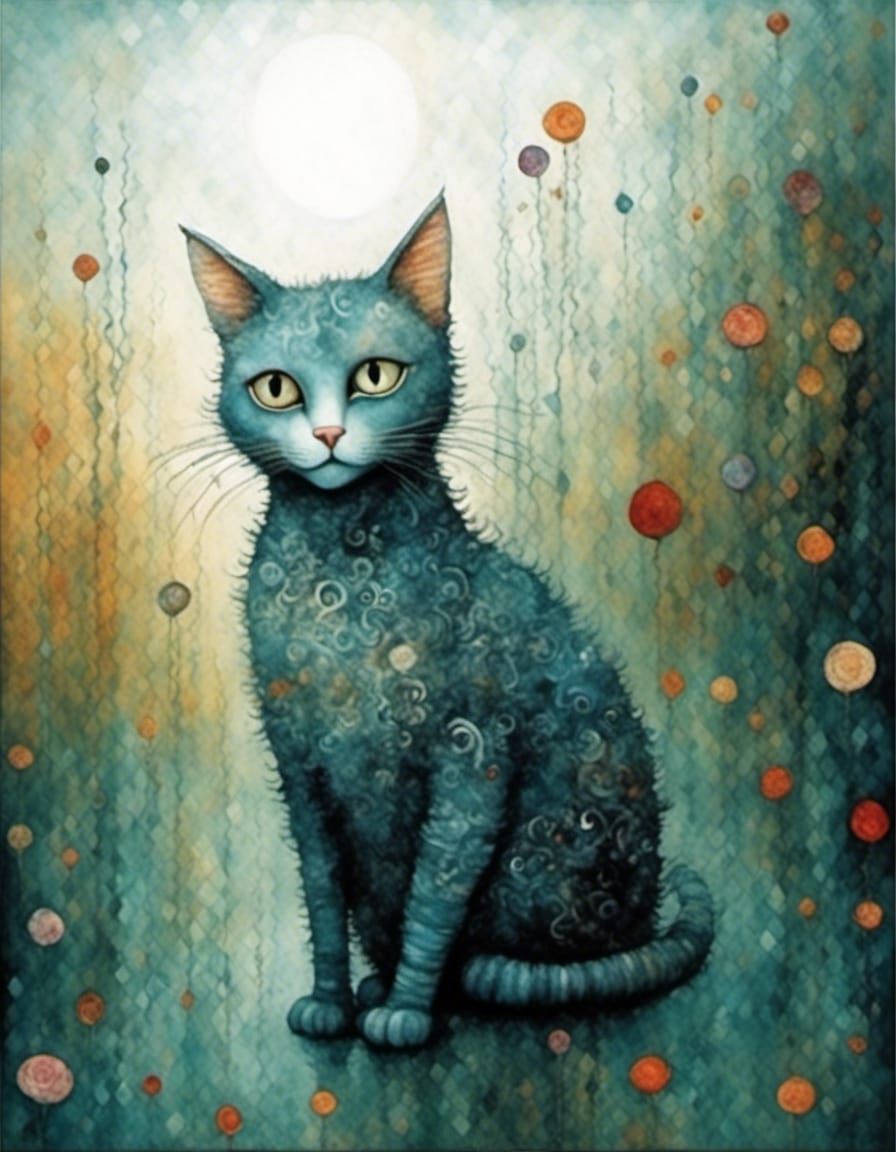 Whimsical Cat in Art Nouveau and Expressionist Styles