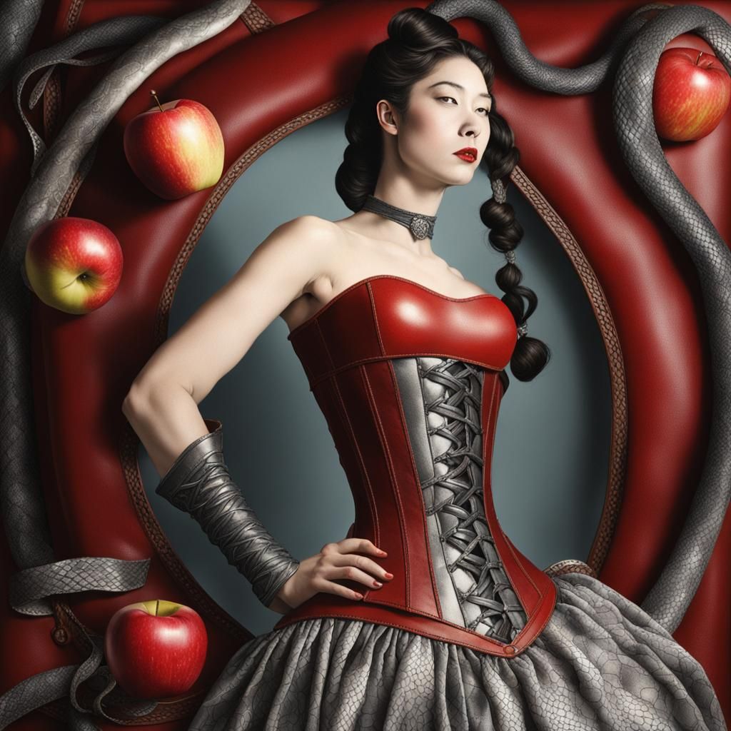 Beauty with Apple and Snake, in Ukiyo-e Style