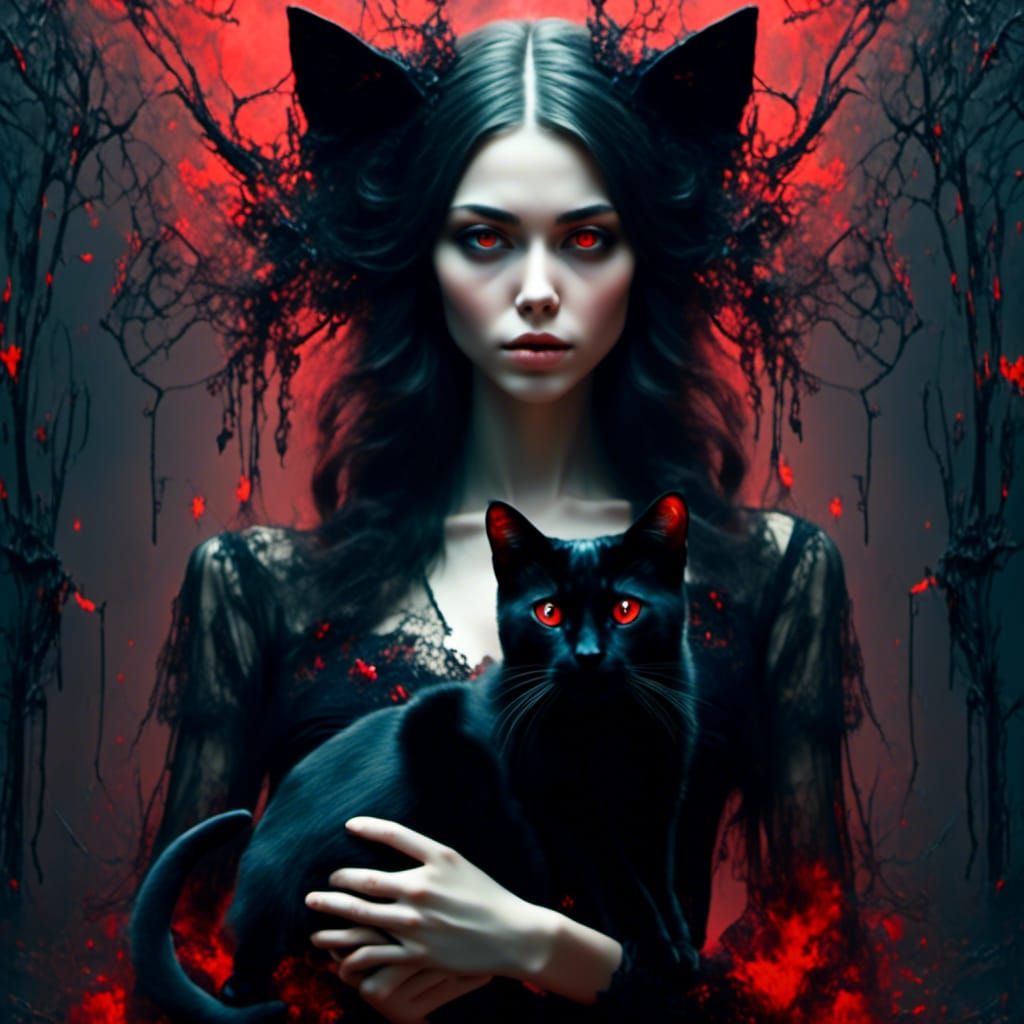 Woman with Black Cat and Spectral Eyes