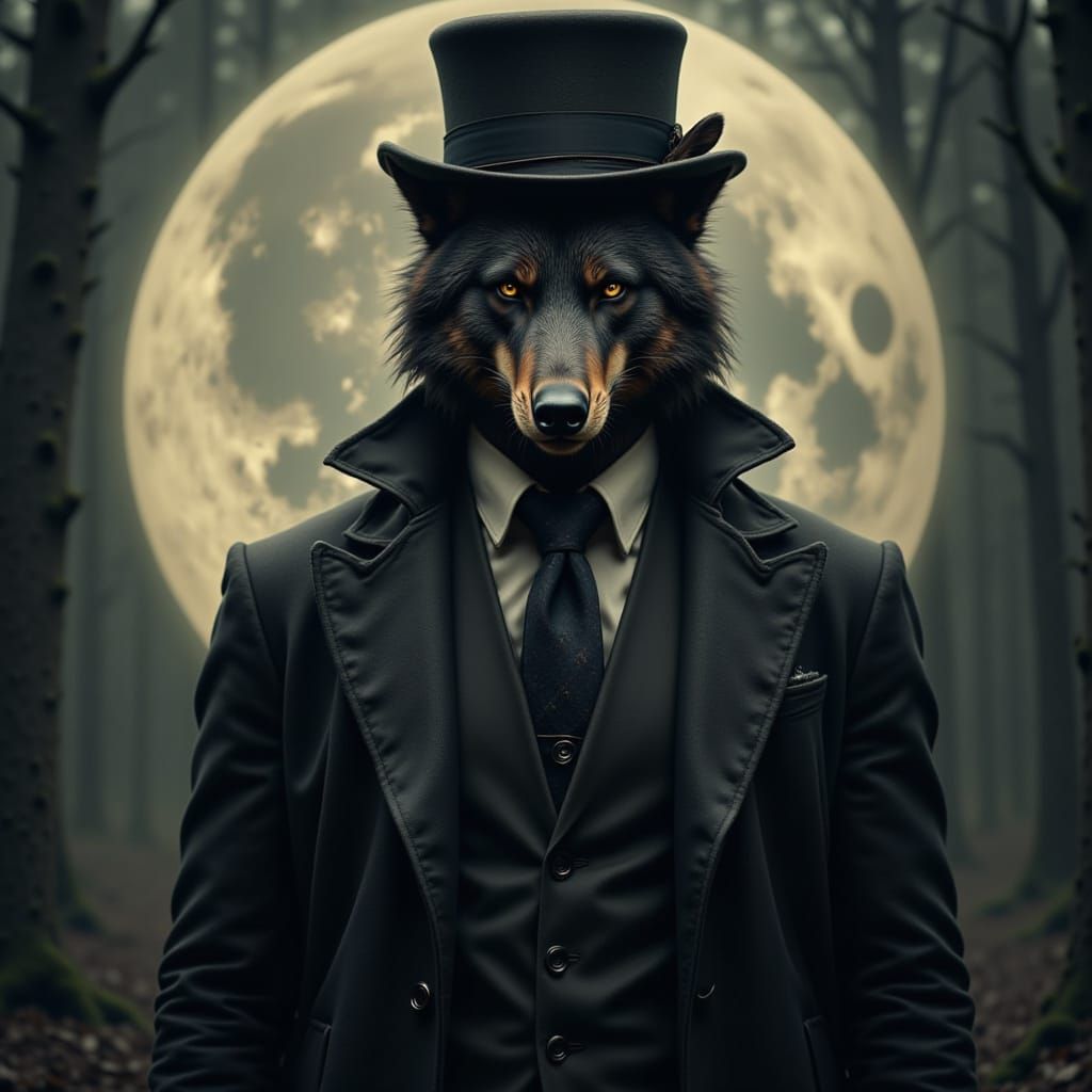 Elegant Werewolf Transformation in Hyper-Realistic Style