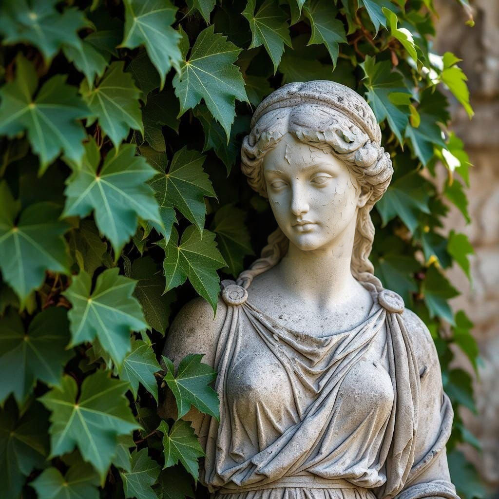 Ivy-Covered Statue
A timeless stone statue of a woman is gently embraced by a veil of ivy. The foliage is so lush it nea...