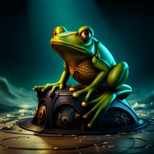 Fantastical Clockwork Frog in Detailed Matte Painting