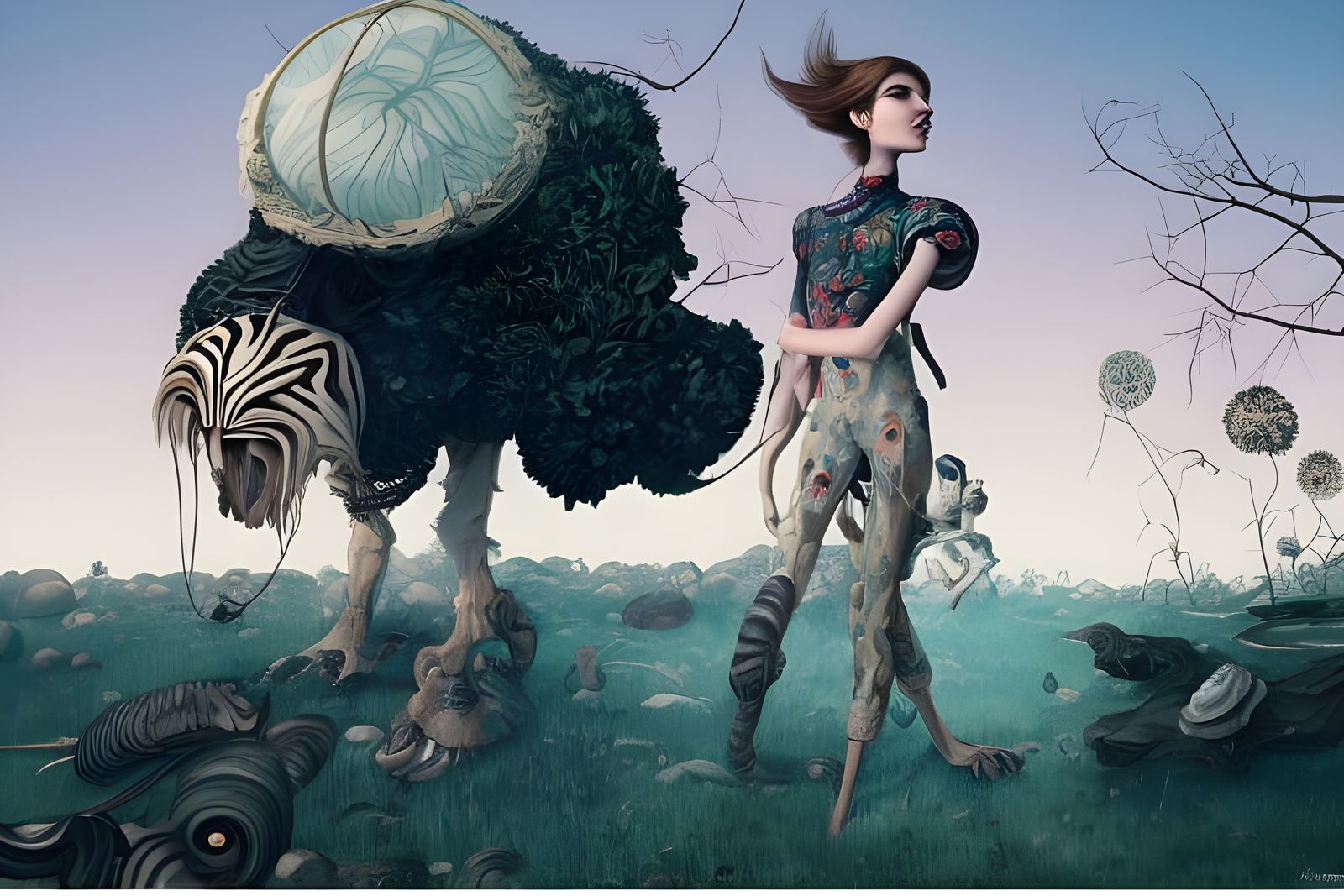 Ornate Ostrich Fashion Portrait in Oriental Style