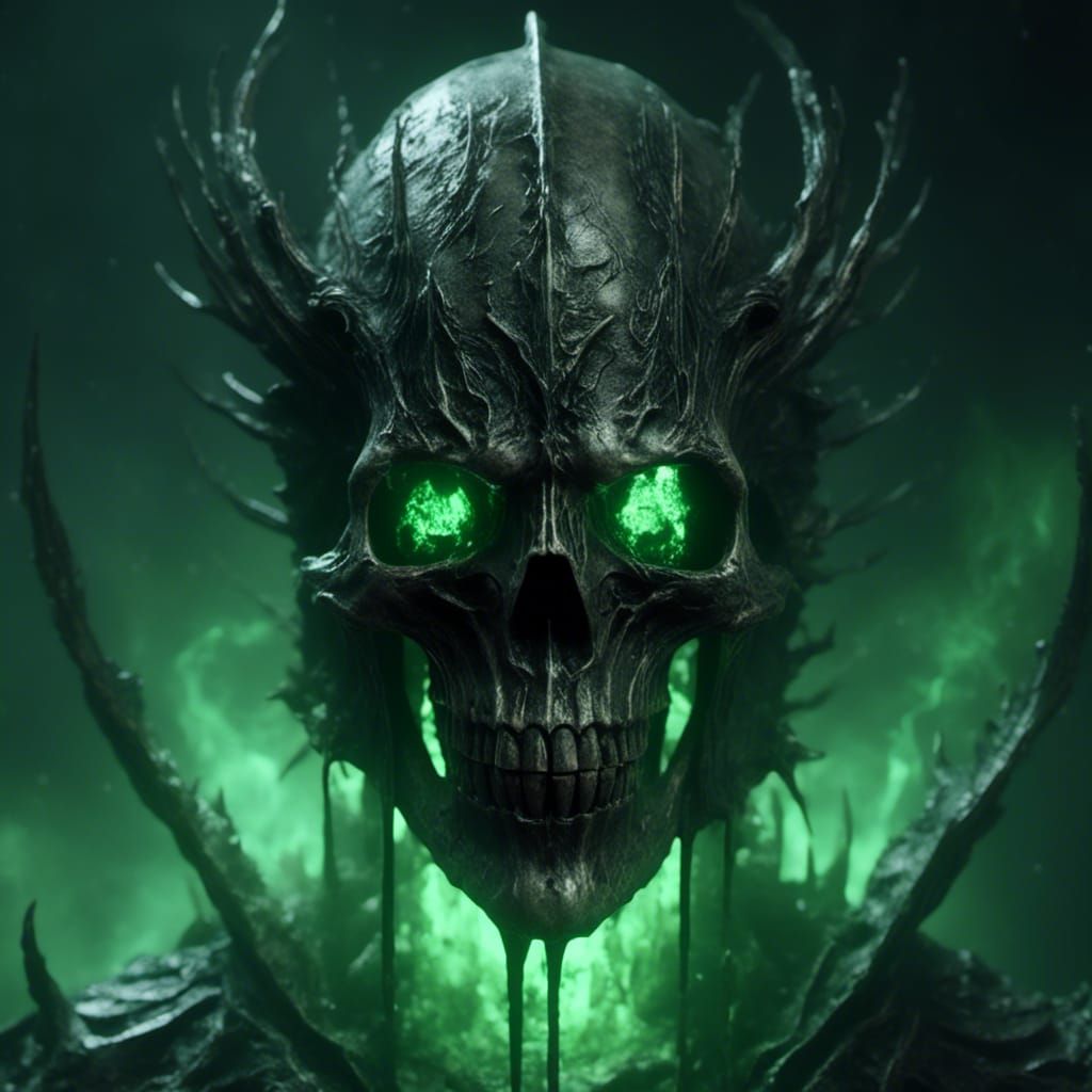 Wraith Portrait in Black Armor with Skull Mist