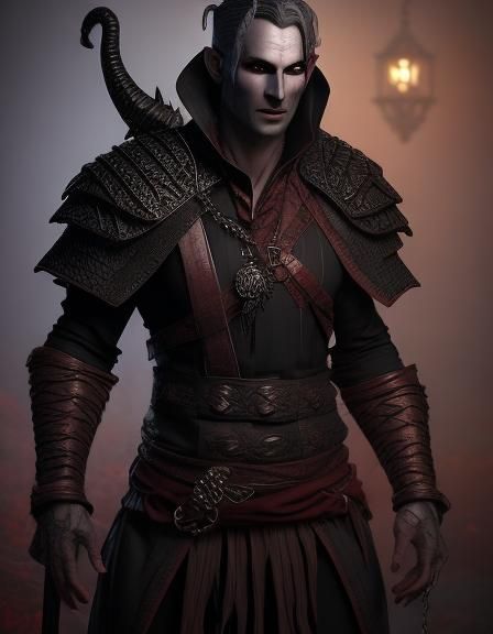 Tiefling Warlock with Glaive in Dark Fantasy Style