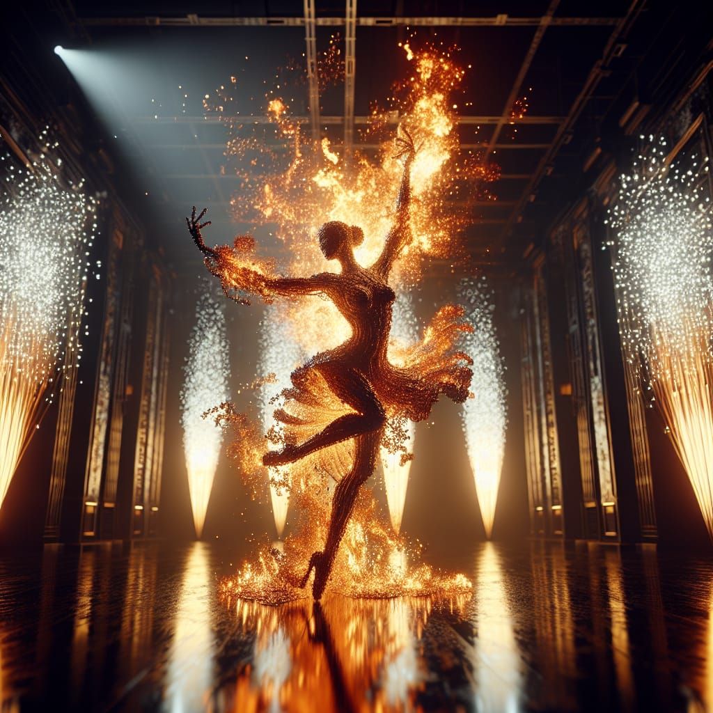 Molten Metal Ballroom Dancer in Fiery 3D Rendering