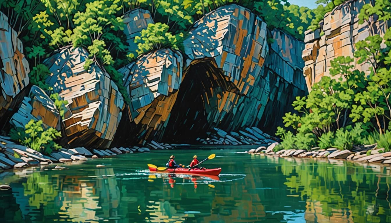 Kayaking Adventure: Neo-Impressionist River Landscape