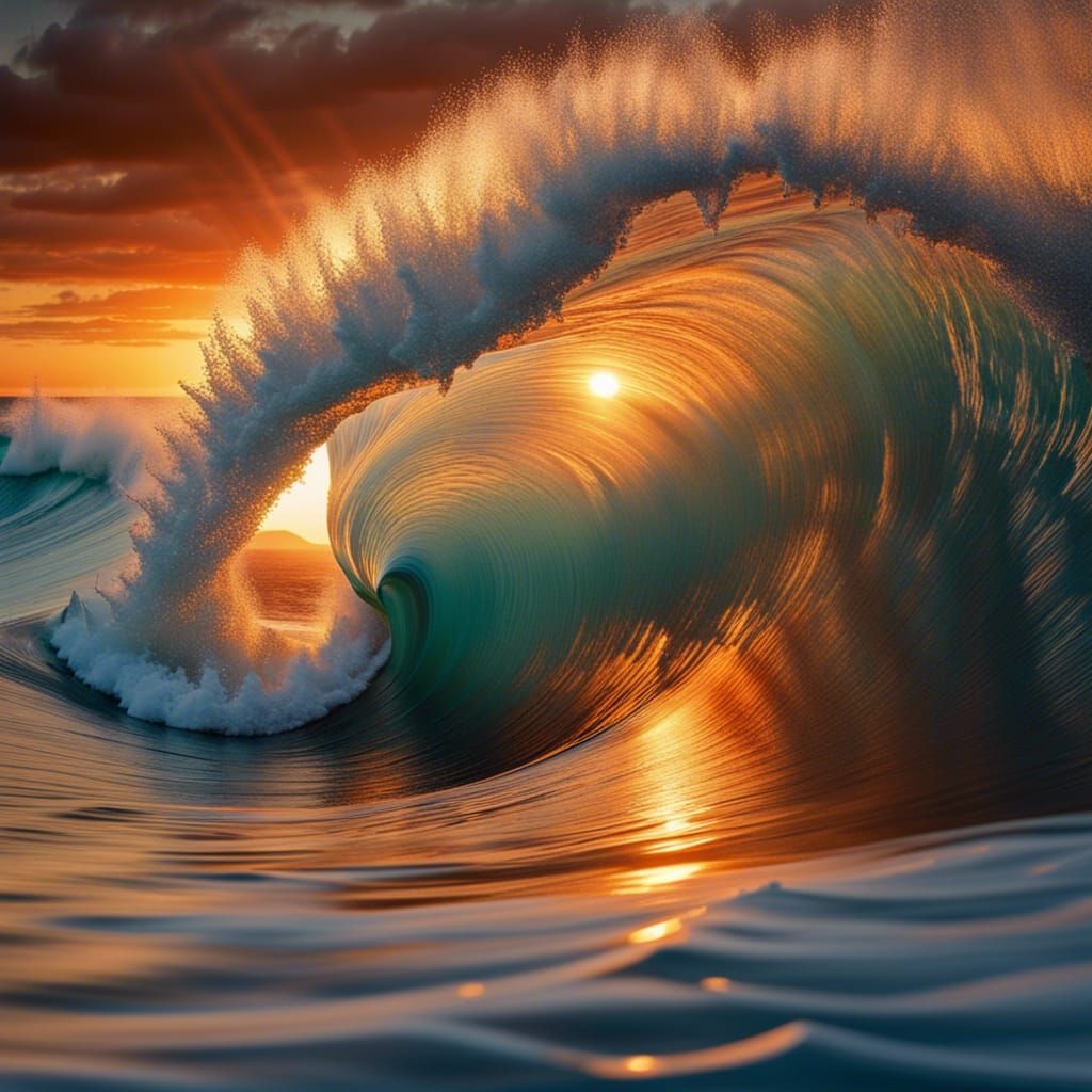 Ocean Wave Breaking at Sunset, Photography Style