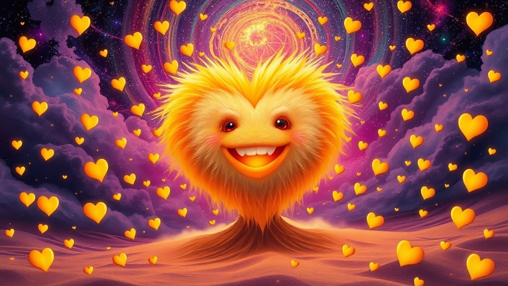 Whimsical Glowing Heart in Cosmic Storm