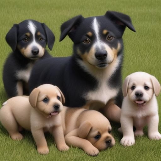 A Mother Dog with Her Puppies