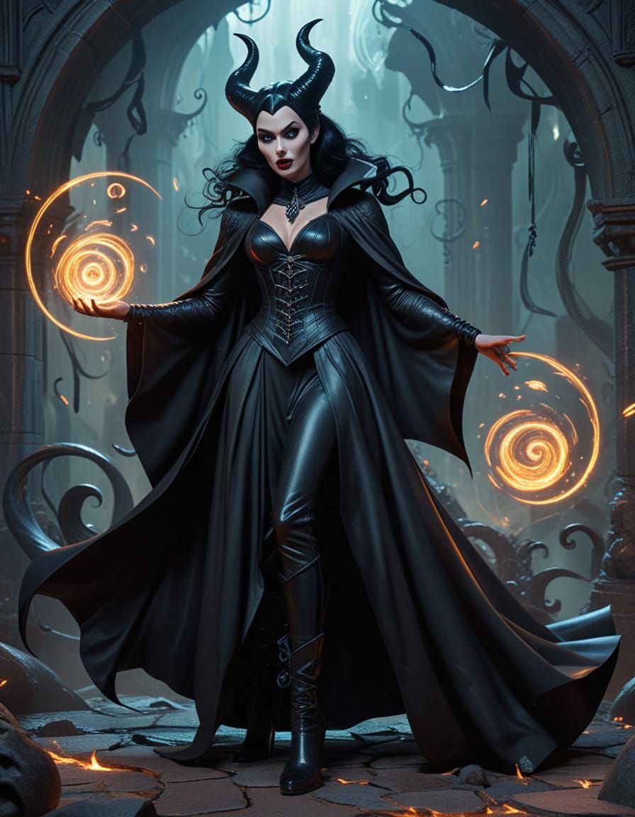 Dark Sorceress of Chaos in Retro Cartoon Style