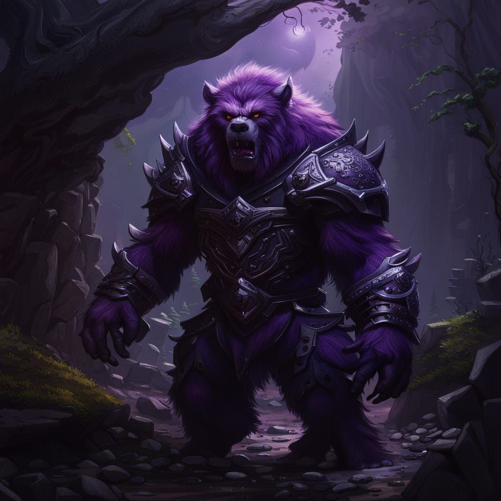Armored Purple Werebear Monster in Digital Painting Style