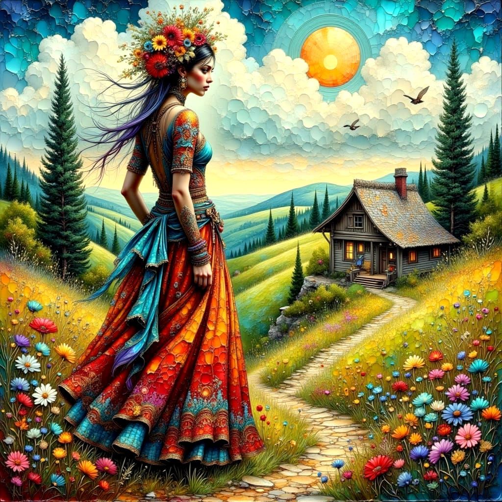 Gypsy Home in the Hills: Impasto Oil Painting