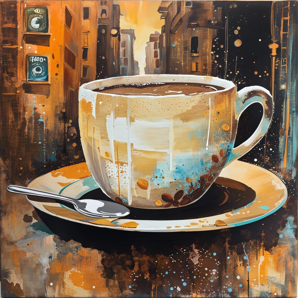 Mixed Media Coffee Cup in Cyberdelia Style