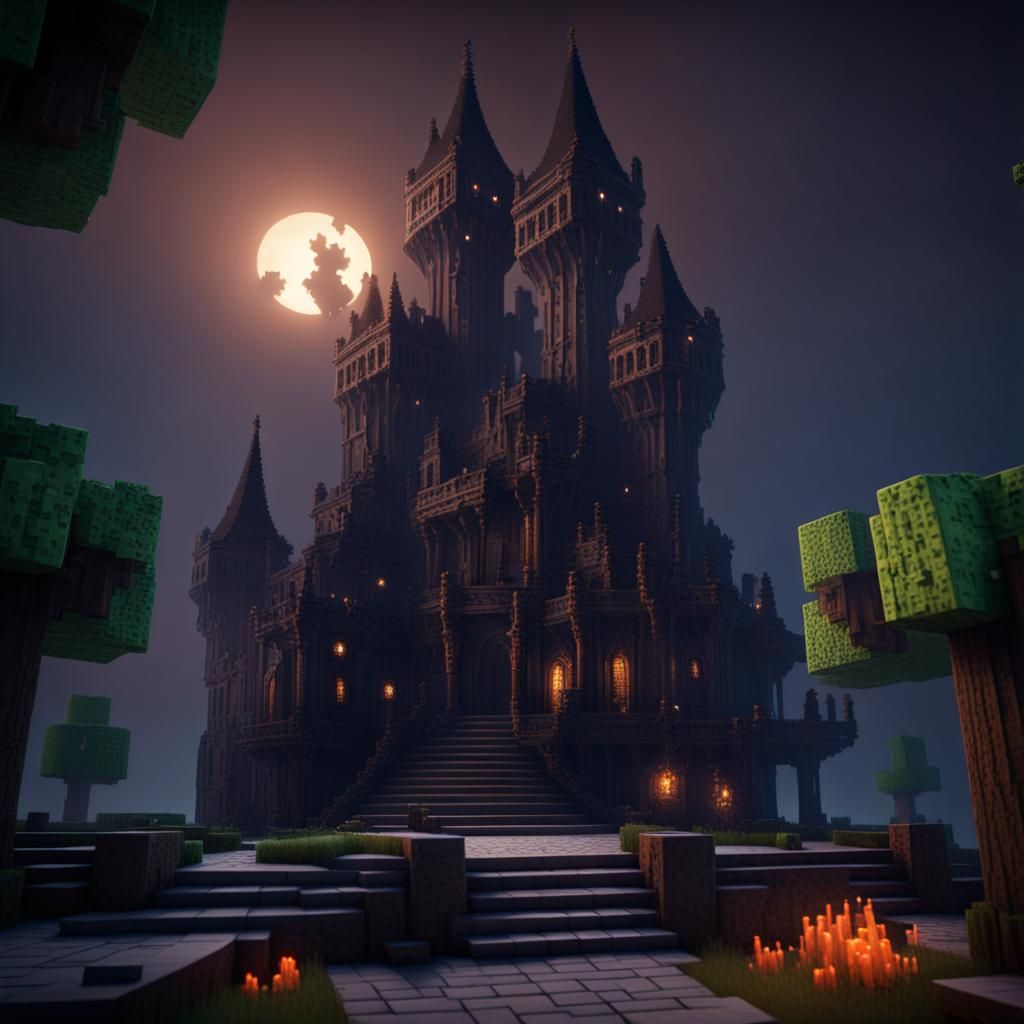 Eerie Dark Castle Towers at Night
