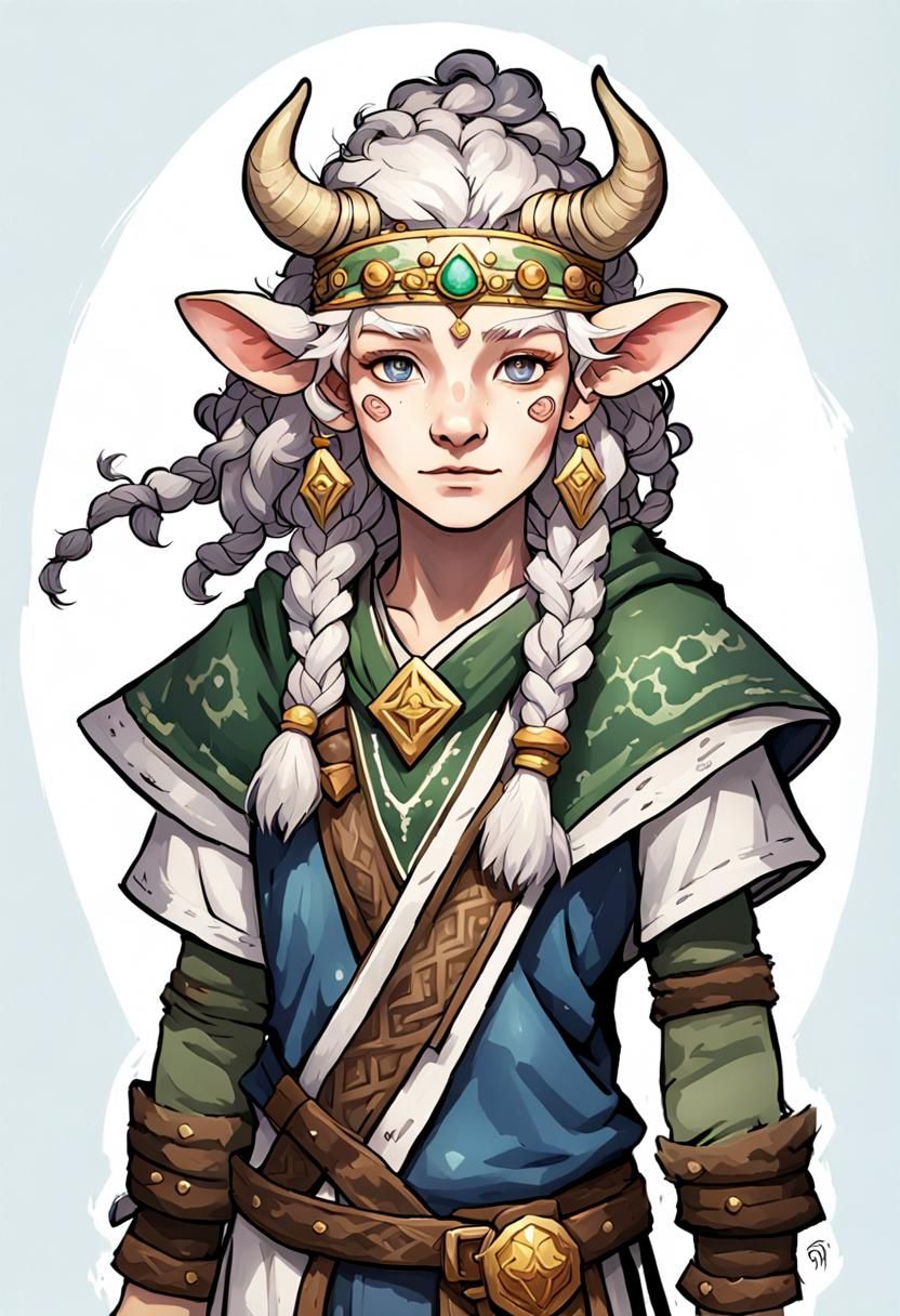 Anime Firbolg Priestess with Bovine Features and Braids