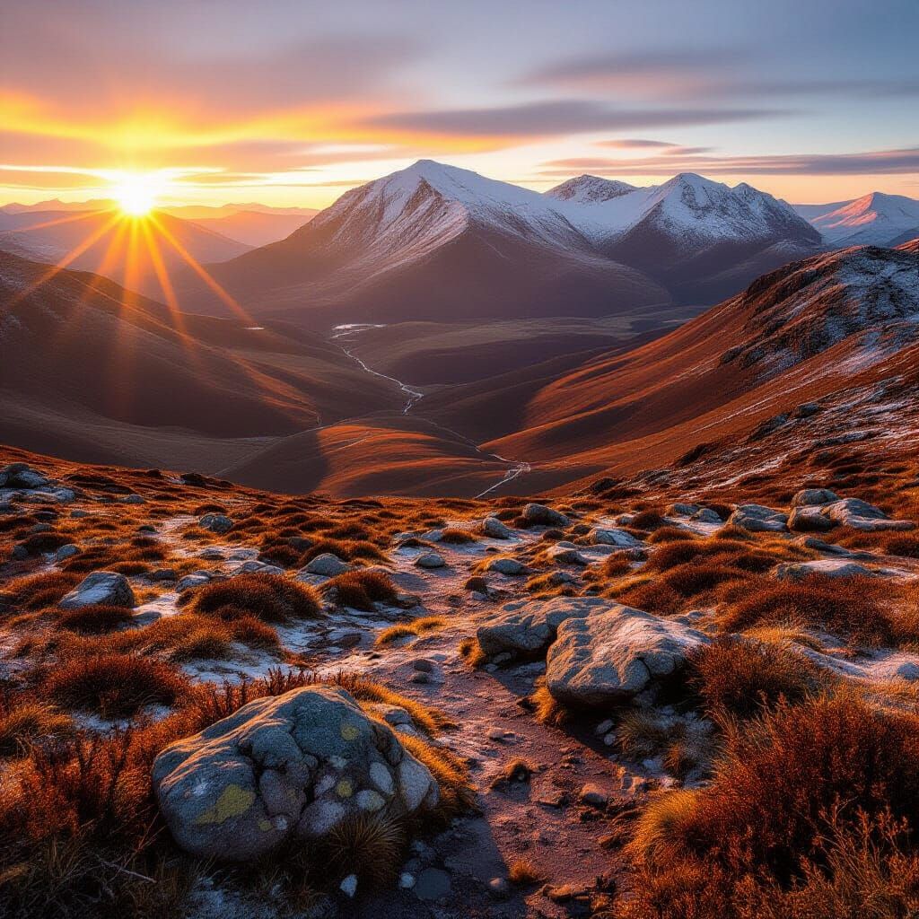 Scottish Mountains at Crisp Early Morning Sunrise