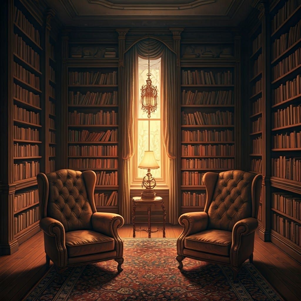 Vintage Study of a Cozy Home Library