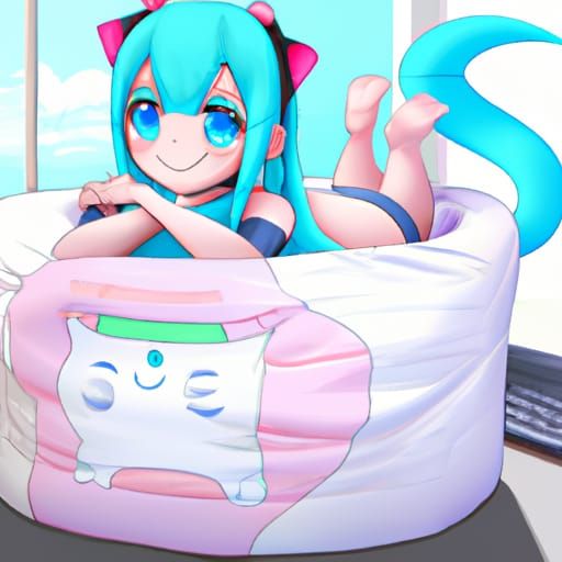 Anime Girl with Cat Features in Diaper Chair