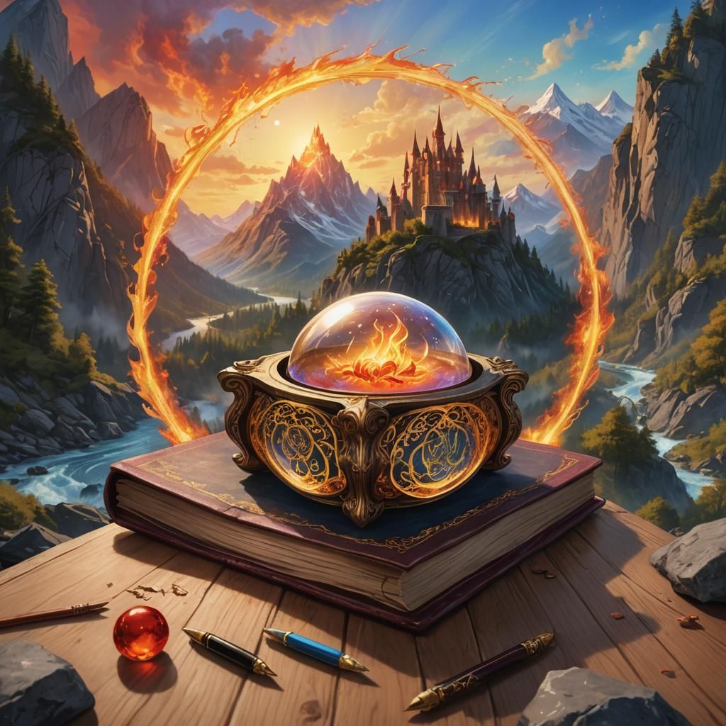 Magical Grimoire and Floating Orb in 3D Art