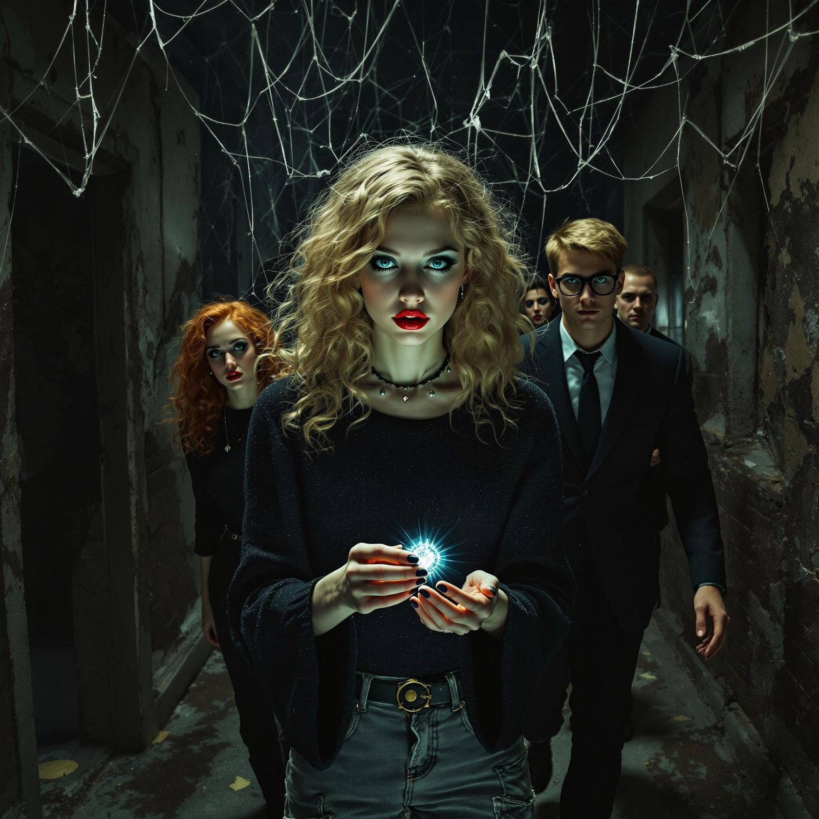 Gothic Whimsy Beauty Leads a Procession through a Haunted Ma...