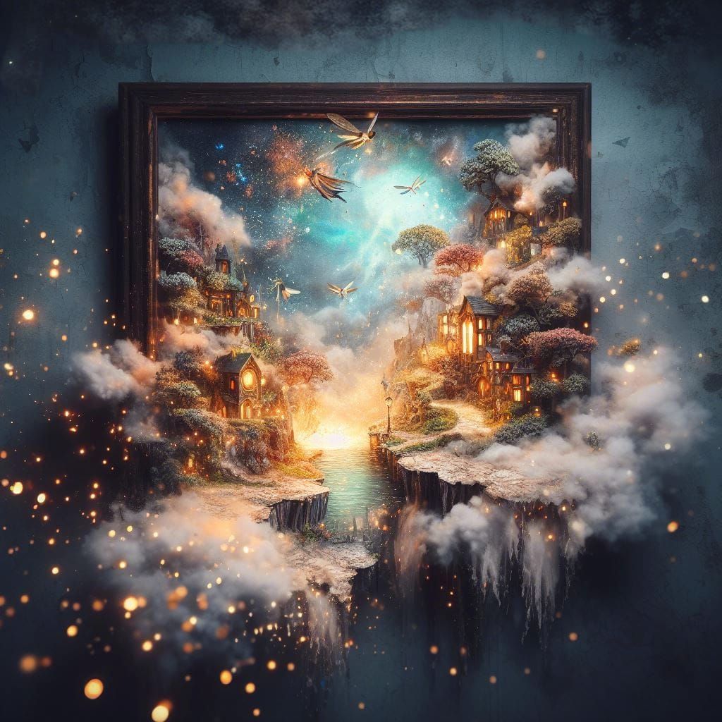 Fantasy World Emerging from Vintage Gothic Painting
