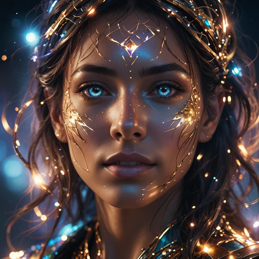 Ethereal Arcane Metal Face in Cosmic Light