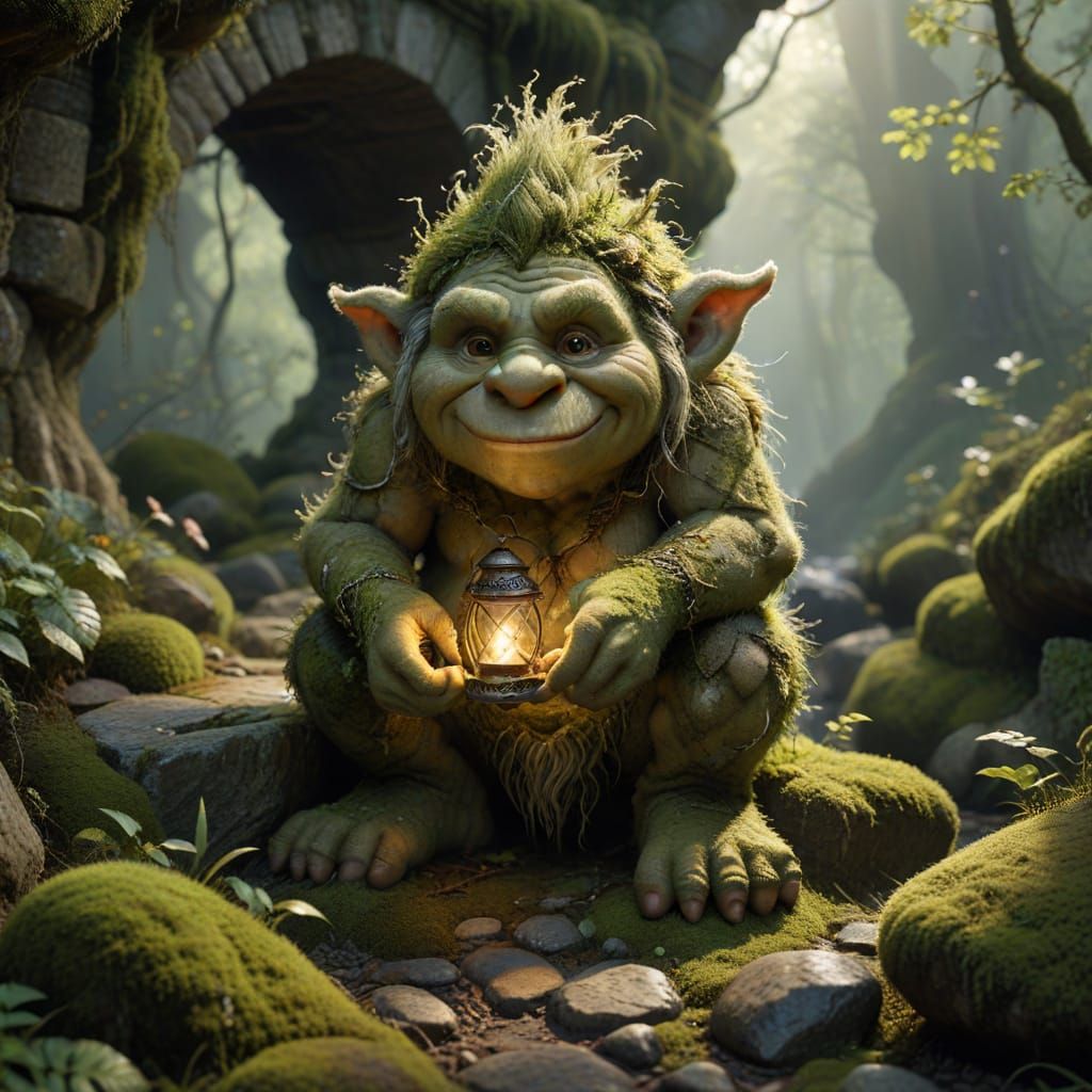 Moss Troll Under Stone Bridge in Enchanted Forest