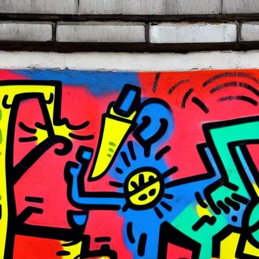 Vibrant Graffiti Mural with Cartoon Figures
