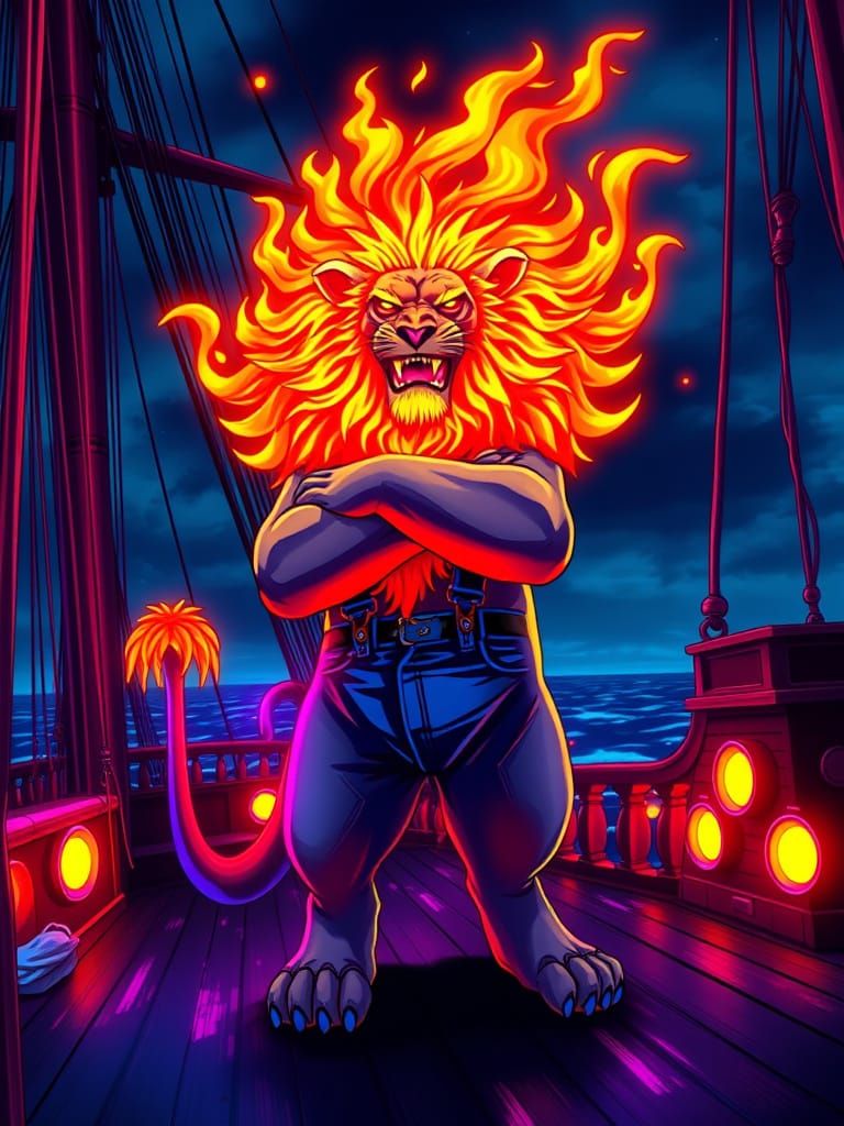 Bioluminescent Lion in Jeans on Spanish Ship