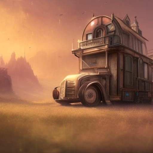 Steampunk Mobile House: Detailed Matte Painting