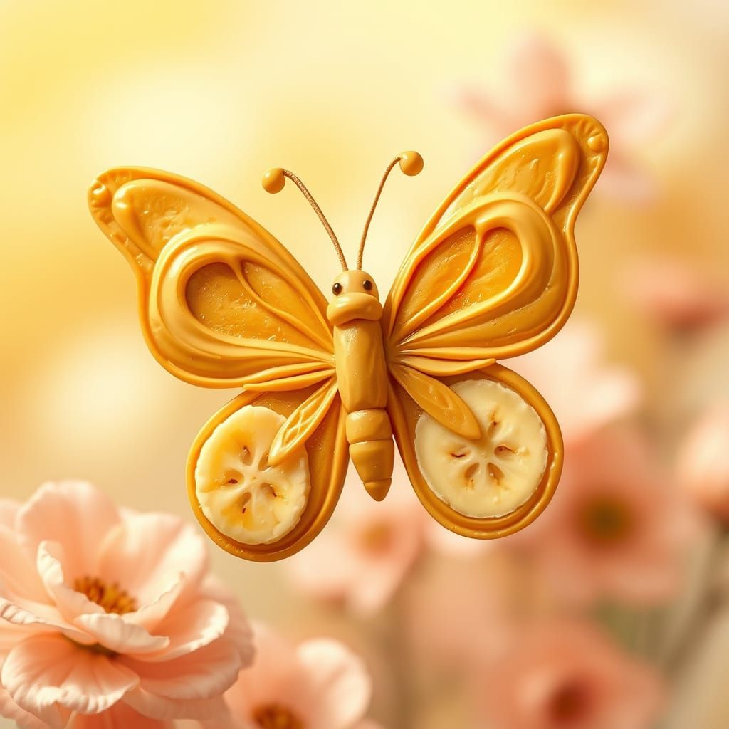 butterfly made of butter, peanut butter and bananas