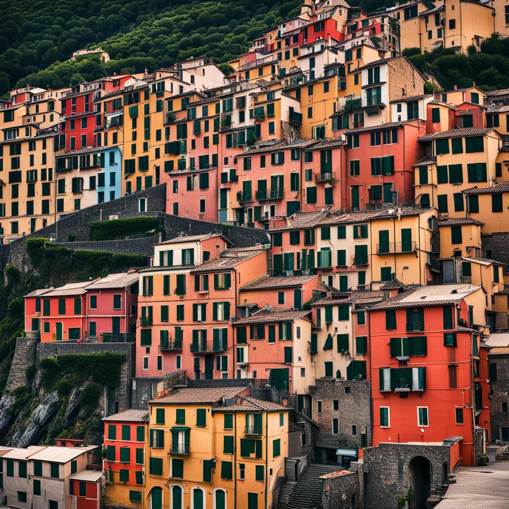Cinque Terre Landscape with Brocade Fire Effect