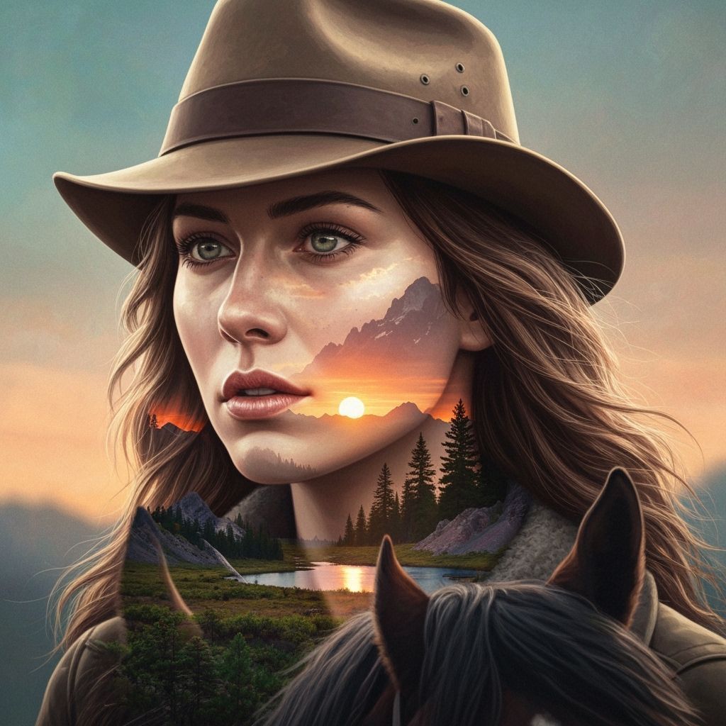 Ethereal Double Exposure: Explorer on Horseback