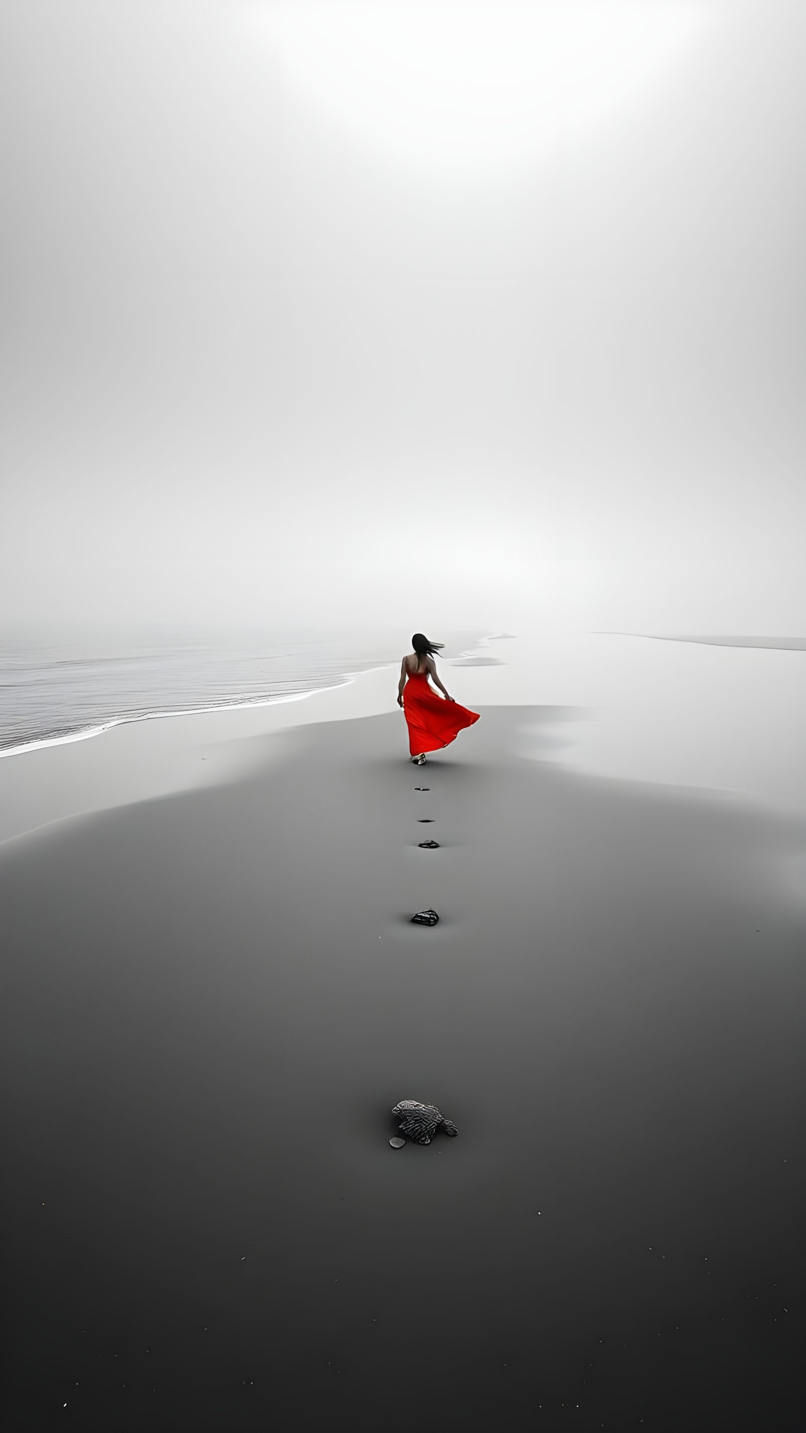 Ethereal Beach Goddess in Monochromatic Serenity