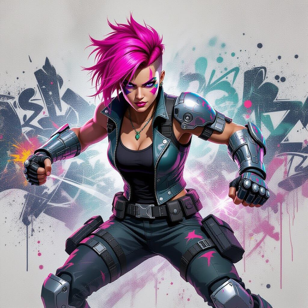 Vi from Arcane in Dynamic Graffiti Art Style