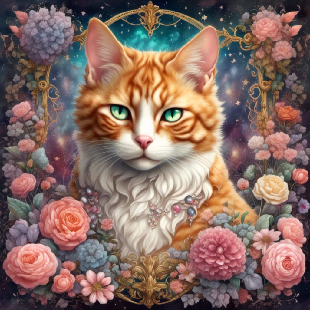 Regal Cat Portrait in Dreamy Watercolor Style