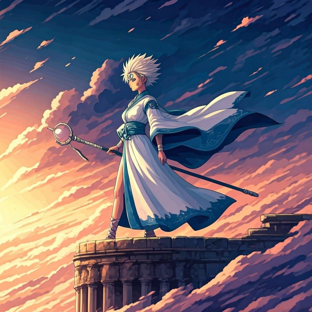 Anime Warrior-Priestess in Windswept Ruins