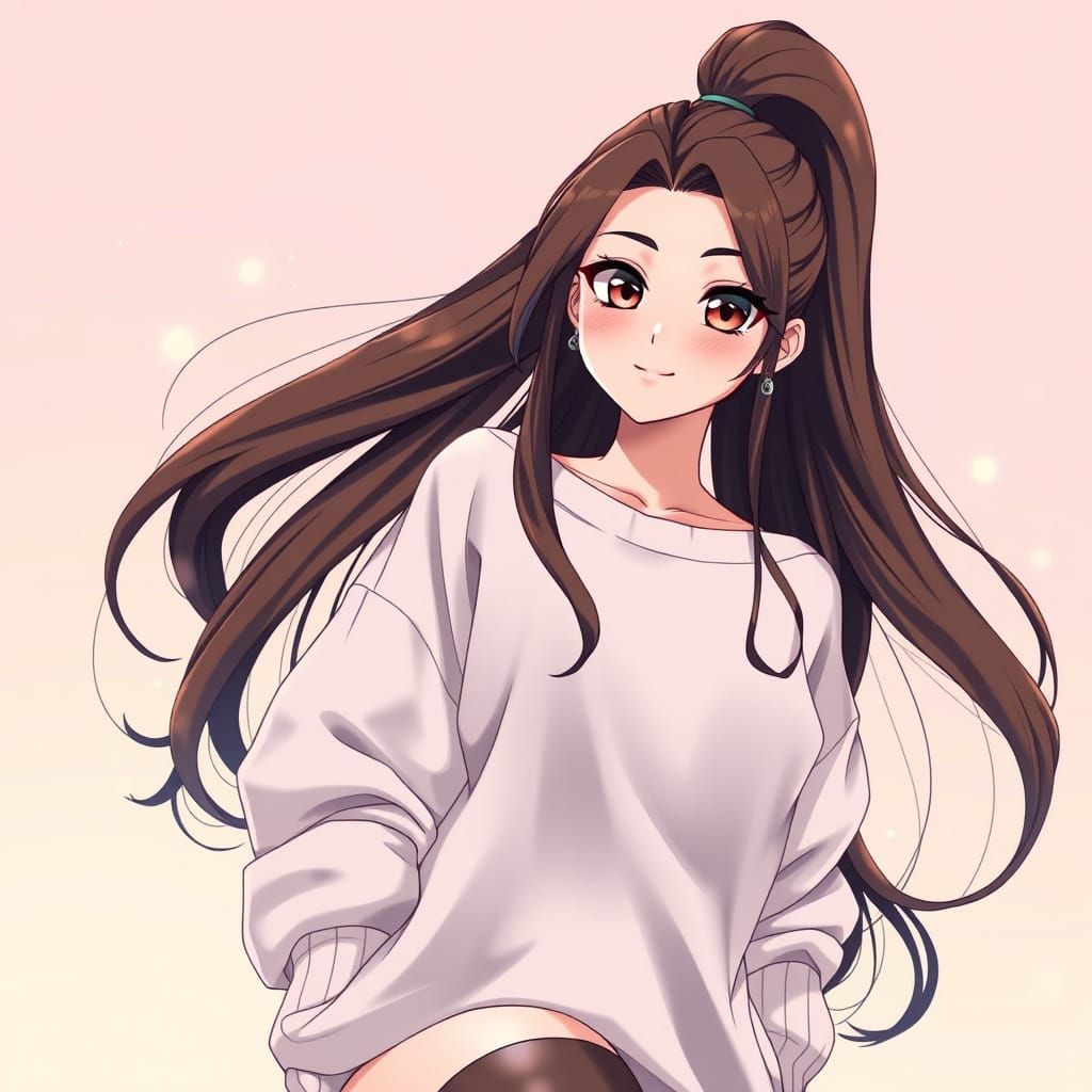 Anime Girl with Soft Features and Pastel Background