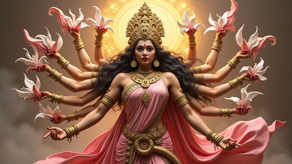 Maa Durga in Origami Style, Fauvist Digital Art