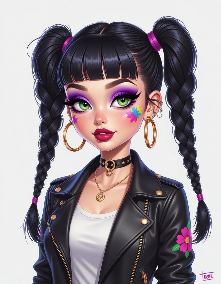 Pixar Style Emo Beauty with Psychedelic Accents