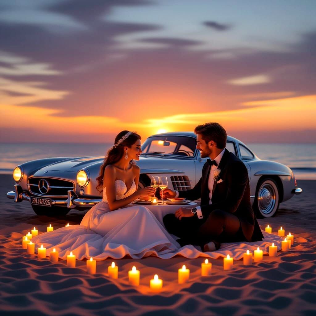 Romantic Beach Date with Mercedes Benz 300 SL