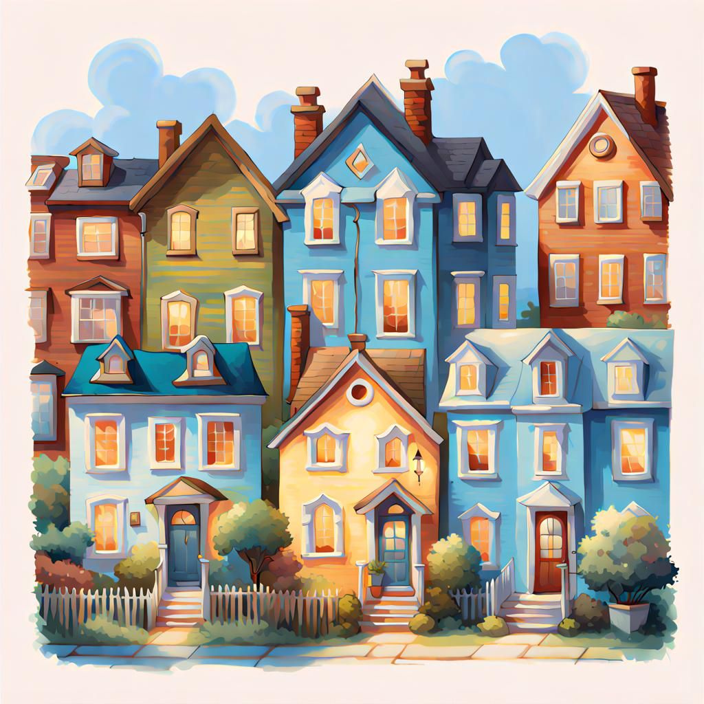 A bunch of houses, watercolor neighborhood