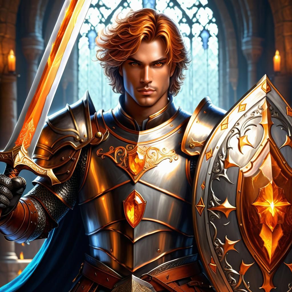 Citrine Knight Prince with Sword and Shield