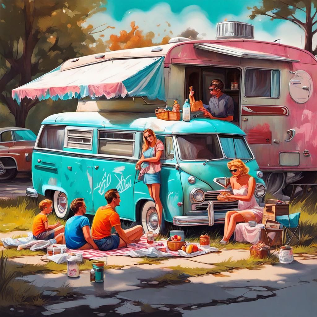 Family Picnic by Retro RV: Graffiti Art Style