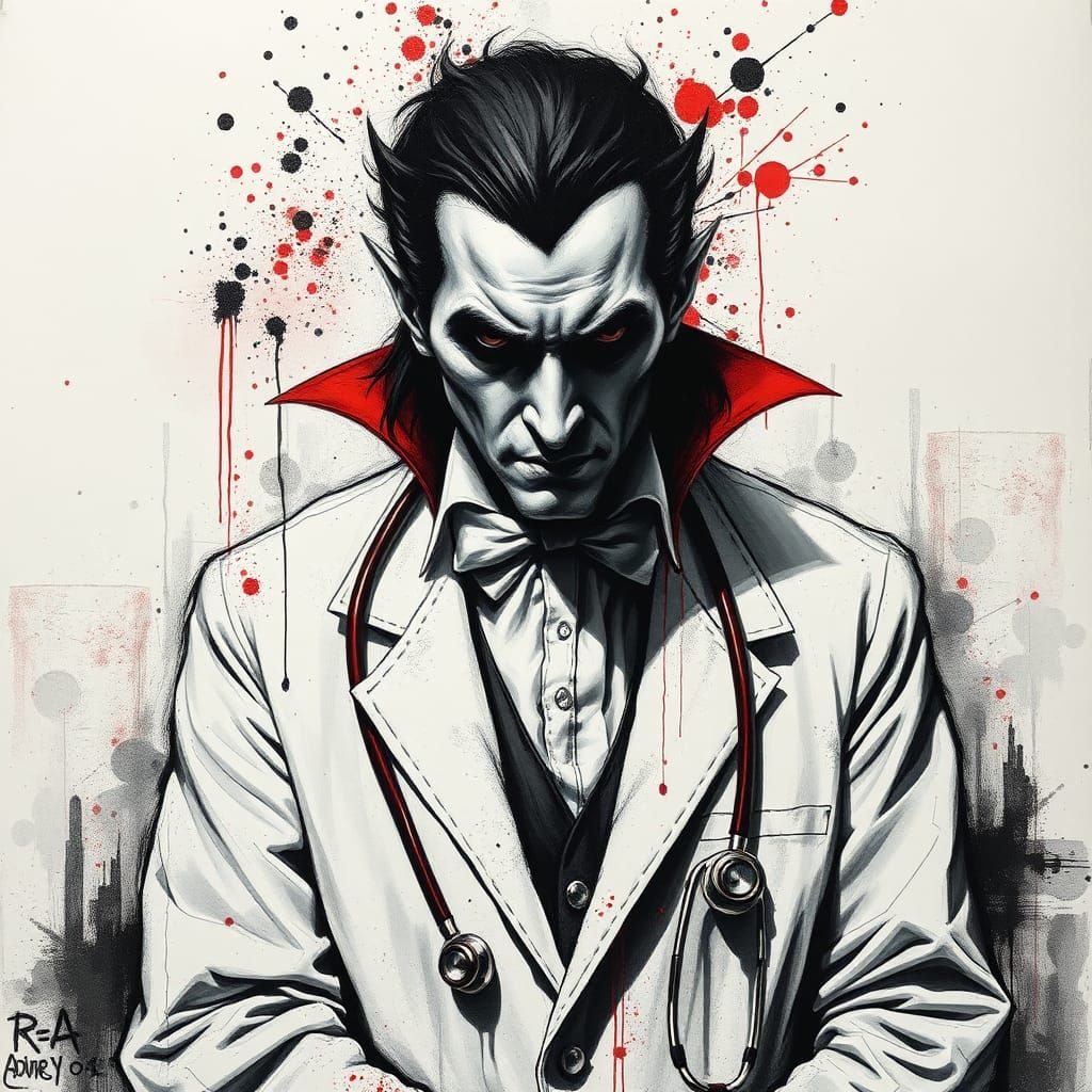Dracula as Physician in Ink Splatter Style
